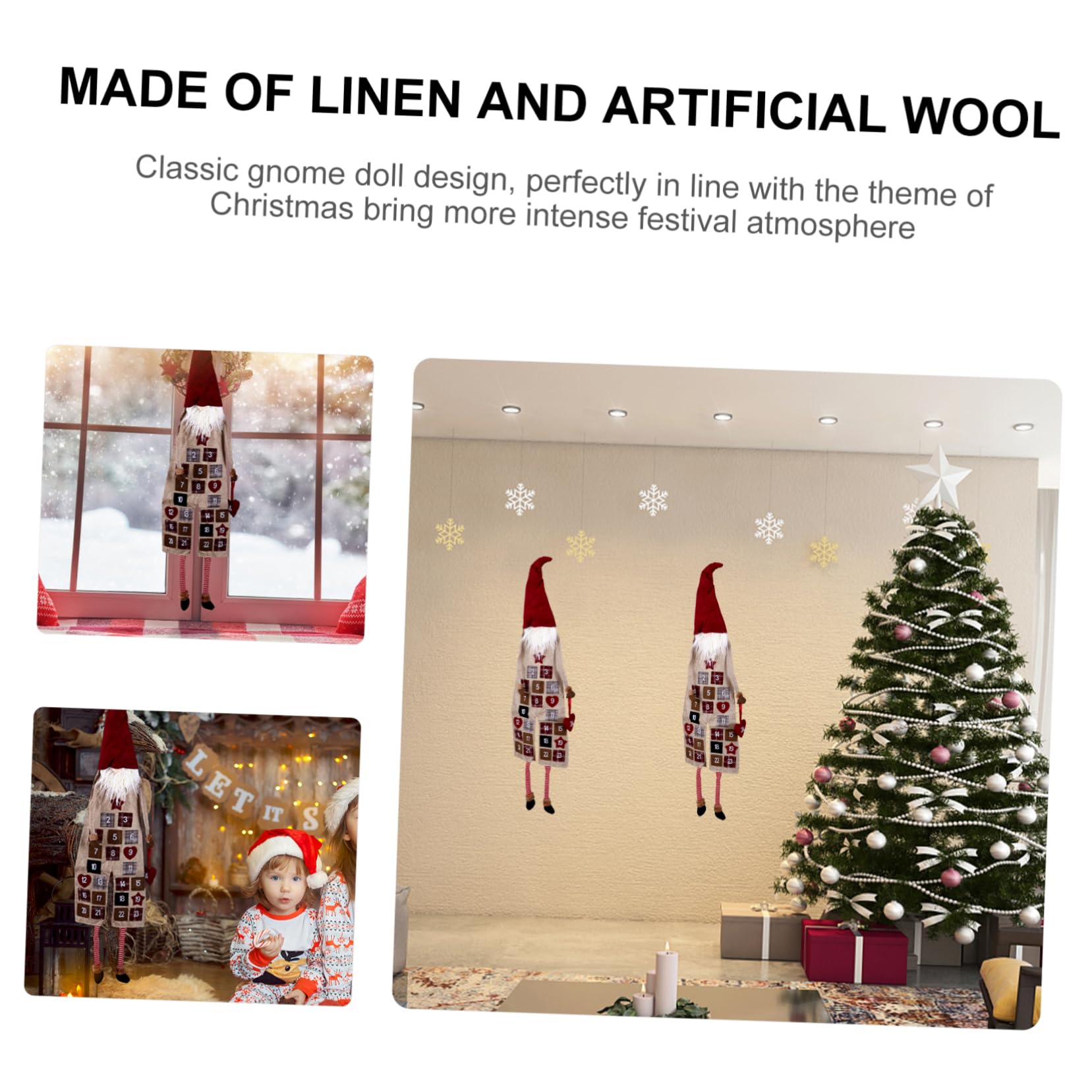 EXCEART Christmas Advent Calendar Hanging Gnome Doll Festive Decoration for Holiday Countdown Design for Home Party for Boys and